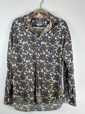 Thomas Dean Shirt Mens Large Purple Paisley Button Up Long Sleeve Cotton Casual